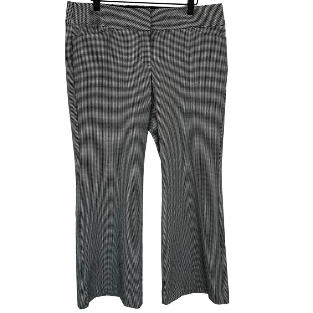 Express Women Editor Houndstooth Wide Leg High Rise Trouser Pants Black 12 Short